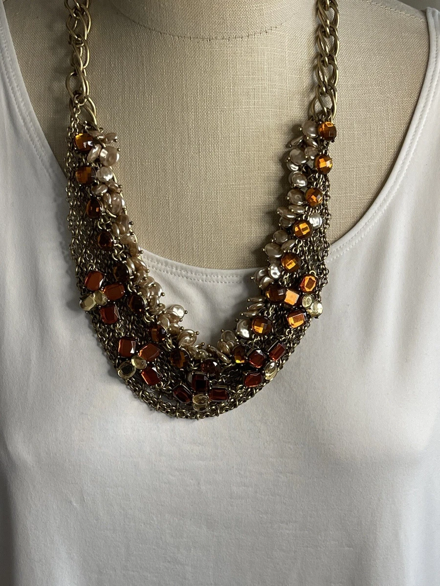 TALBOTS Jewelry Orange Rhinestone Pearlescent Beaded Statement