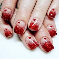 Valentine's Day Press on Nails Short Square Fake Nails with Heart Designs-2