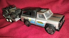 Vintage 1979 Tonka silver truck, Jeep trailer set, with camper top, die-cast