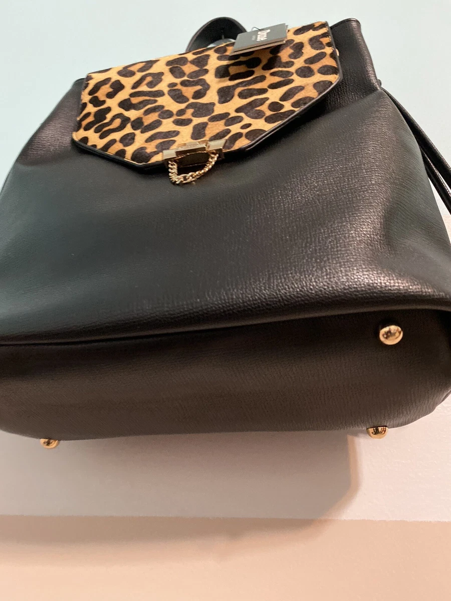 NEW DUNE LONDON LEATHER BLACK LEOPARD PRINT GENUINE WOMENS HANDBAG BACKPACK NWT