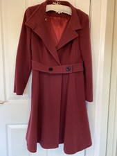 Kalico Mid-length Deep Red Satin Lined Wool & Cashmere Coat Size 12