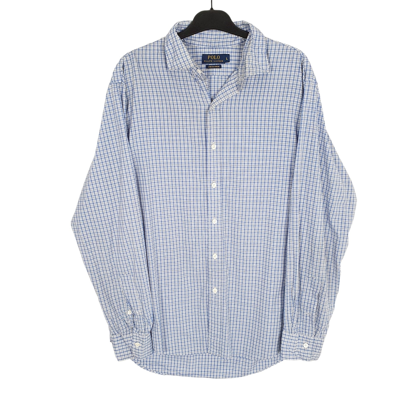 RALPH LAUREN Blue Check Shirt Stretch Poplin Long Sleeve Casual Mens L