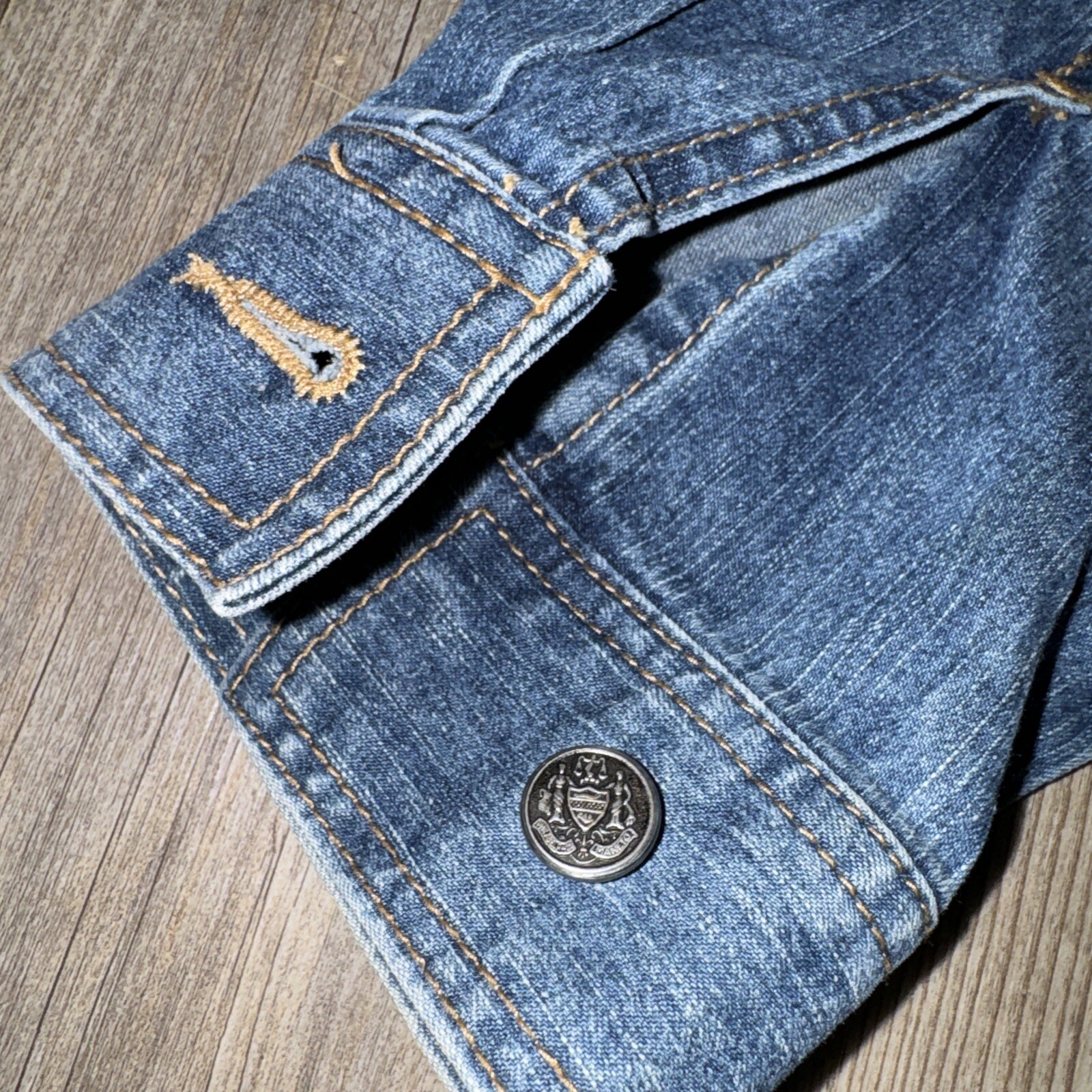 Funky Threads Jean Jacket Trench Patchwork Button… - image 13