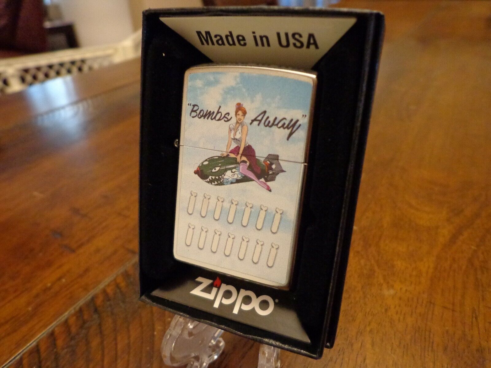 BOMBS AWAY 1 NOSE ART WWII PINUP GIRL STREET CHROME ZIPPO LIGHTER MINT IN BOX. Available Now for 29.95