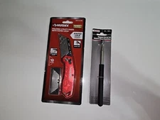 Husky Folding Lock-Back Utility Knife w/10 blades and free magnet telescope