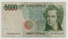 ITALY 5000 LIRE 1985 PICK 111 C LOOK SCANS