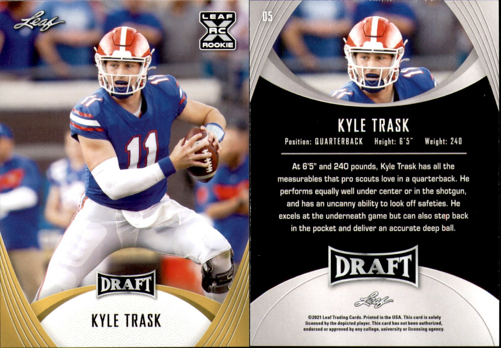 2021 Leaf Draft Gold #05 Kyle Trask XRC Tampa Bay Buccaneers