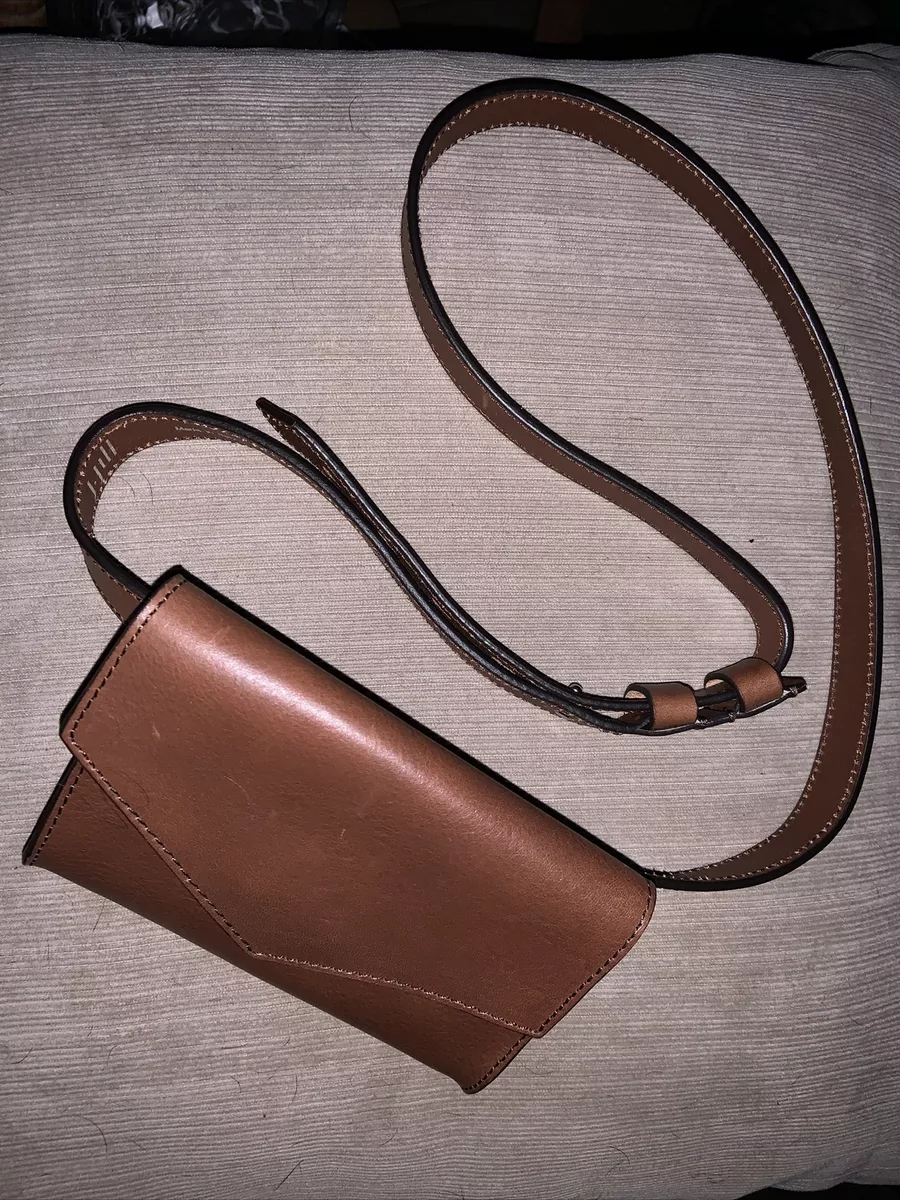 Brown leather top fanny pack womens