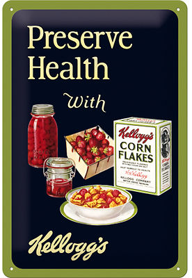Blechschild 20 x 30 cm -  KELLOGGS - Preserve Health  - Geprägt & Gewölbt - NEU