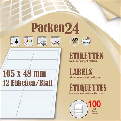 Schachtel(n) á 100 Blatt Packen24 Etiketten 105x48 mm selbstklebend A4