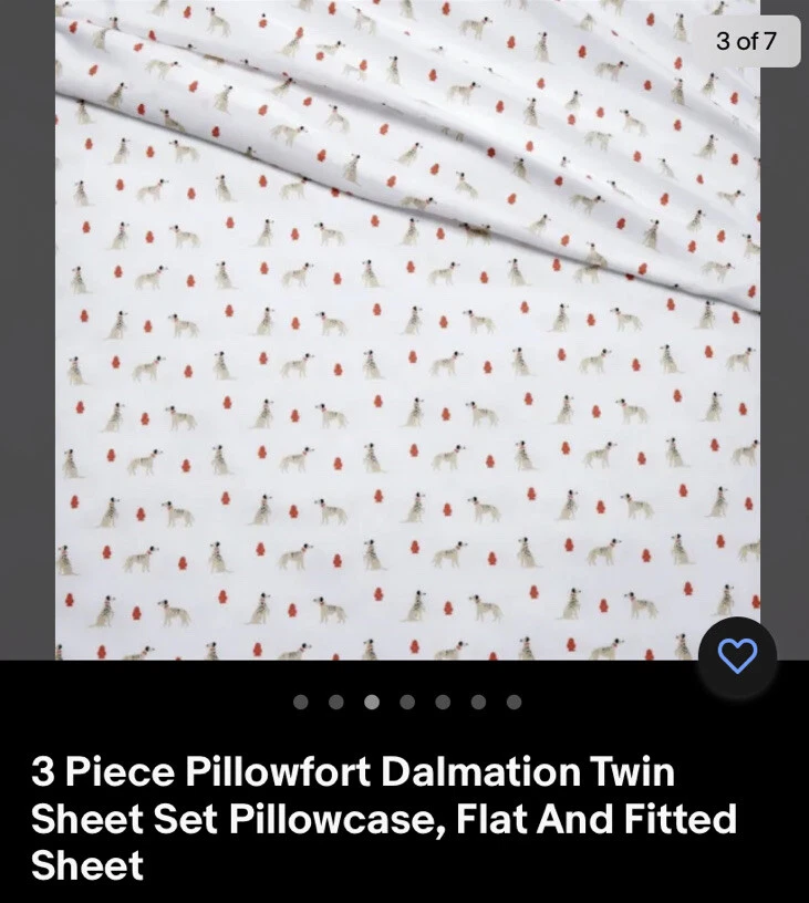 Juego de sábanas dobles Pillowfort Dalmation de 3 piezas funda de almohada, sábana plana y ajustable Foto 3 de 4