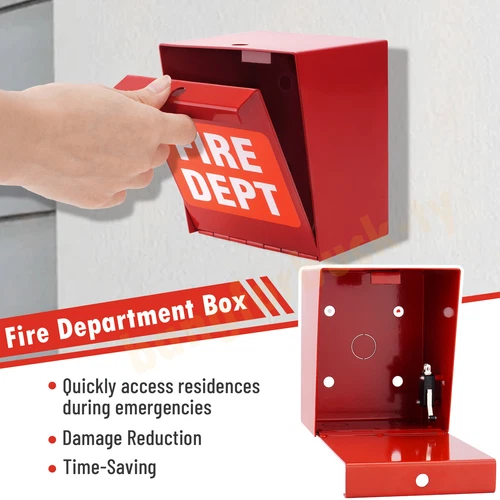 Upgraded Fire Department Box With Lock Hole Red Heavy Duty Steel ‎Wall Mount New