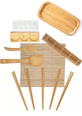 BRENTFORDS Sushi Making Kit 14 Pcs Bamboo Sushi Rolling Mat and Serving Set