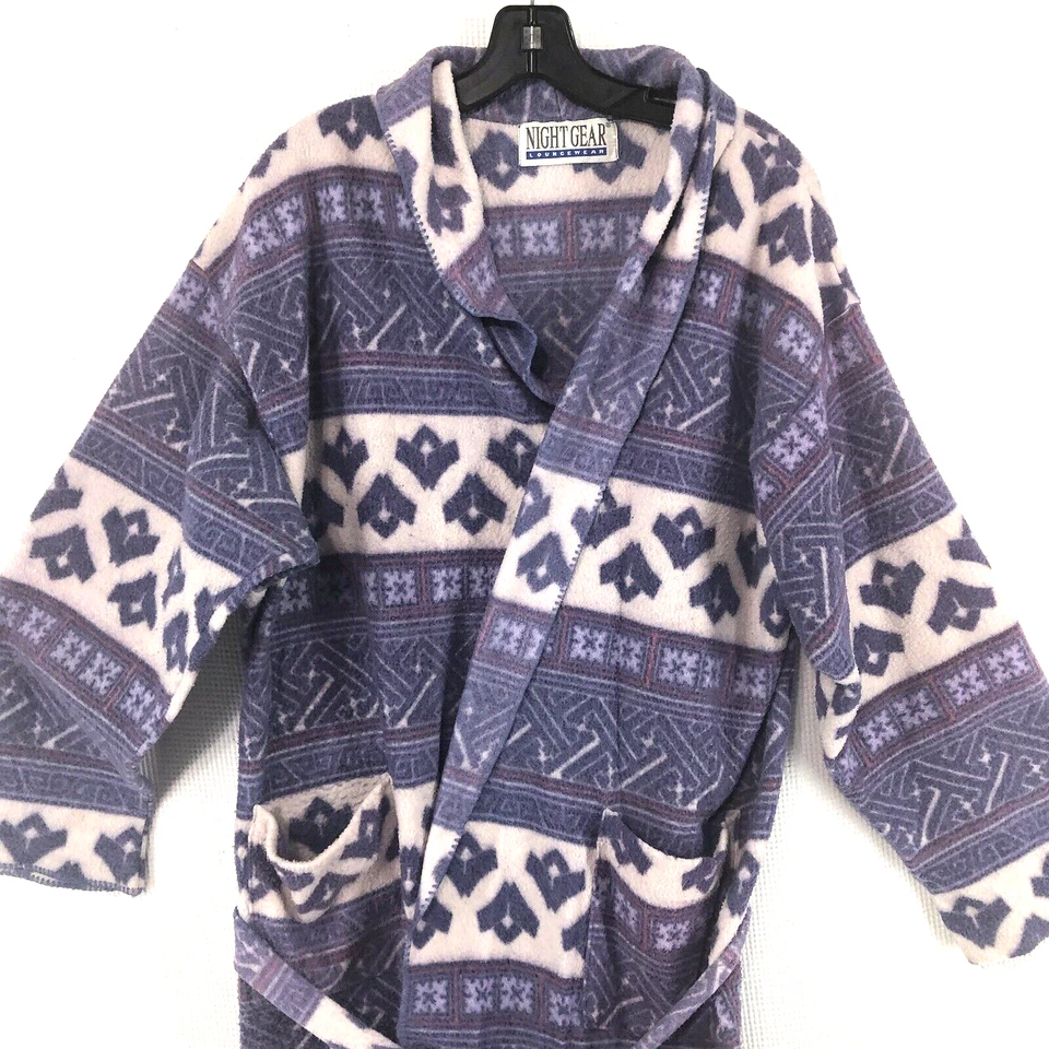 Night Gear bath robe women’s large purple aztec geometric patterns 50" Vtg - Image 3 of 4