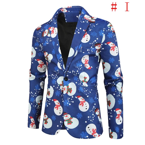 Mens Christmas Blazer Festive Coat Print Suits Jacket Xmas Party Jacket Costumes - Picture 42 of 54