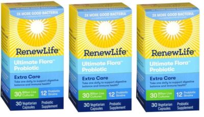 RenewLife Extra Care Ultimate Flora Probiotic 30 Vegetarian Capsules X 3 Packs