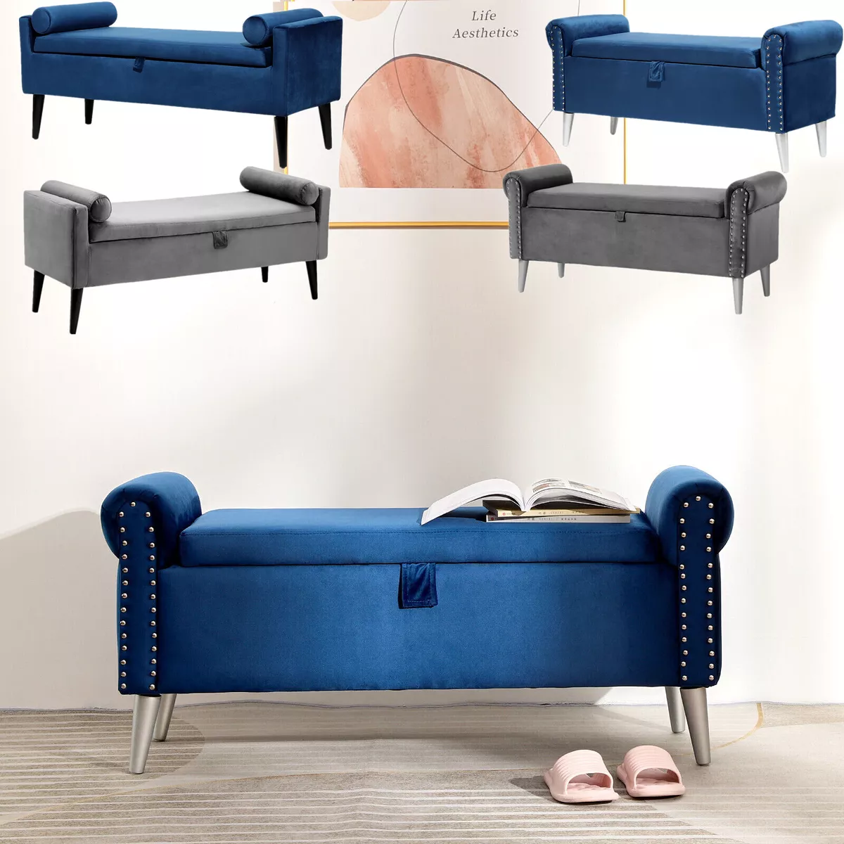 Bedroom accent store benches with storage