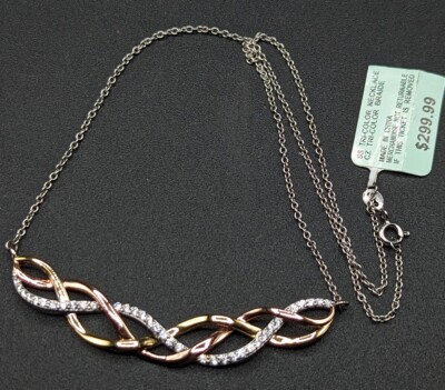 299 $ JCM Jacmel Mauritius Sterlingsilber dreifarbig geflochten CZ Halskette 