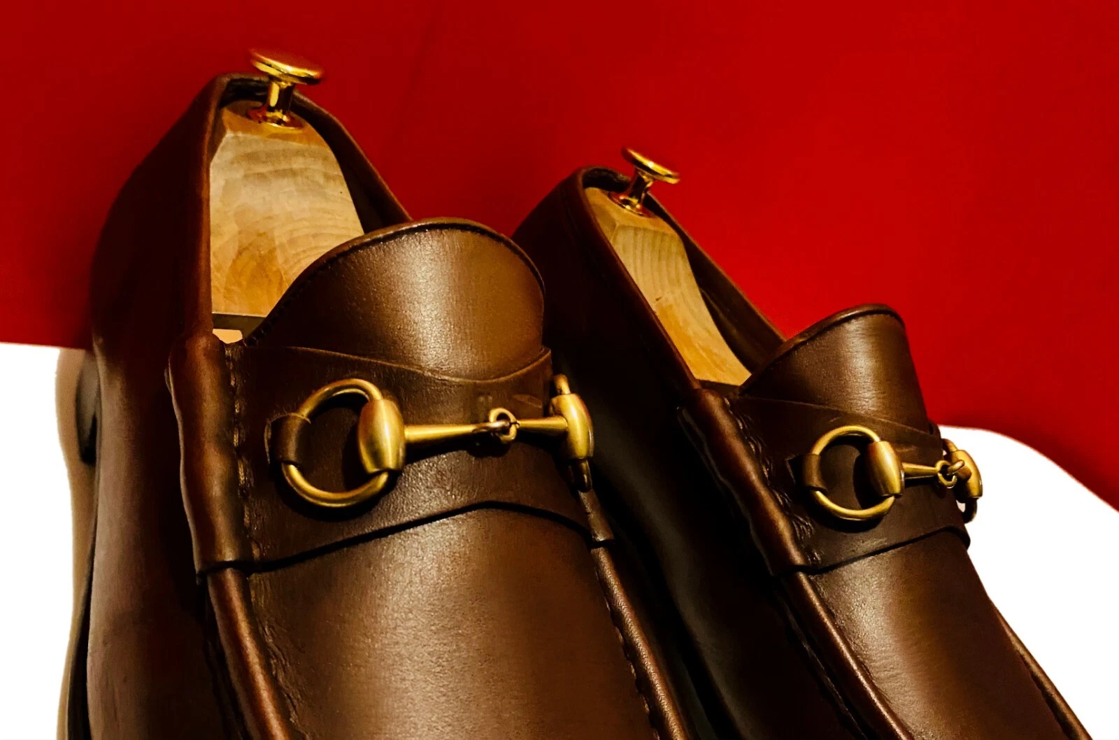 949, !! CHAUSSURES MOCASSINS HOMME GUCCI MARRON DORÉ MORS CHEVAL MARQUÉES EURO TAILLE 43 E