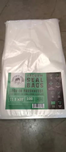 Trappers Choice Premium Vacuum Sealer Bags 11.5" X 20" 4 MIL 100 PACK CLEAR