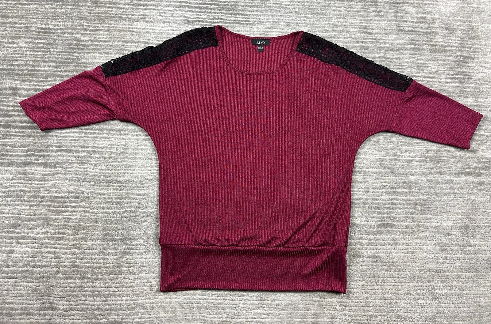 Top Alyx donna grande rosso manica 3 4 misto poliestere pizzo casual