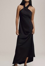 Anthropologie x BHLDN $220 Ruby Twist Halter Black Satin Gown Size 14