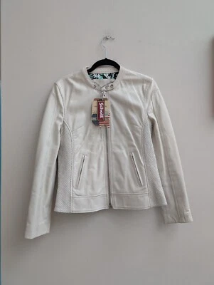 Nuevo, con etiquetas - Chaqueta de cuero de piel de cordero Schott Perfecto para dama blanco roto - Imagen 1 de 4