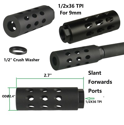 Black Slant Forwarder Port Low Concussion Muzzle Brake Compensator 1/2x36 TPI 