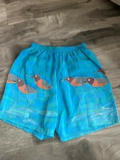 Vintage Fibers Painted Birds On Silk Blue Shorts Women's Size S