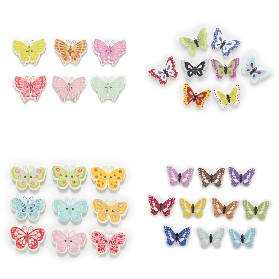 30pcs Butterfly Wood Buttons for Sewing Scrapbooking Cloth Handmade Crafts Decor - Image 2 of 4