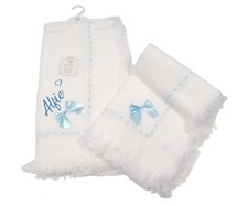 Personalised Luxury Baby Blanket, shawl Soft BOW trim ,Embroidered Gift, boys