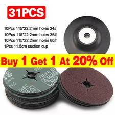 30PCS 24 36 & 60 Fiber Sanding Discs + Rubber Pad 115mm Grinding Backing Grinder 0.36 per disc