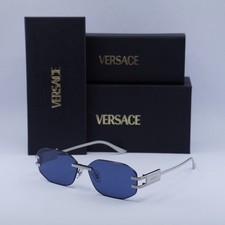 VERSACE VE2274 100080 Silver/Dark Blue 58-13-140 Sunglasses New Authentic