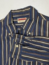 vtg 1950s Tom Sawyer LOOP COLLAR striped button shirt mens 18 L blue USA MADE