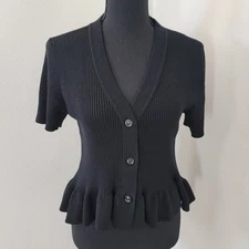 The Drop Rib Button Front Short Sleeve Black Sz Medium Wool Blend Whimygoth