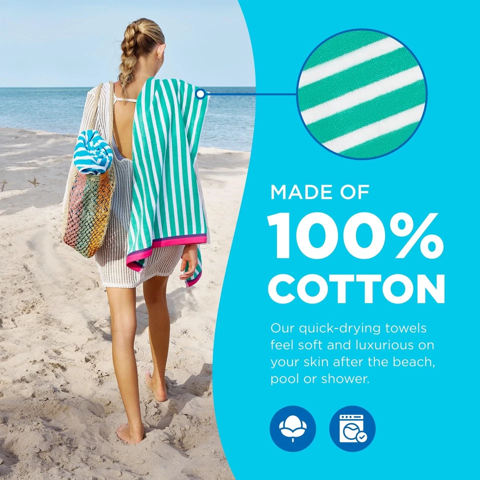 Conjunto de toalhas de praia coloridas, 30x60 polegadas, toalhas de piscina de algodão, design listrado, pacote com 4 - Imagem 4 de 4