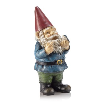 Alpine Corporation 12'' Tall Garden Gnome Outdoor Yard Statue with Colorful Bird