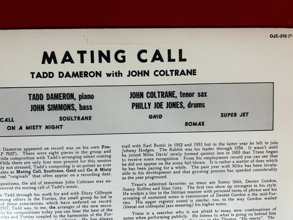 Tadd Dameron With John Coltrane – Mating Call - 1986 - EX / VG+ - Image 4 of 4