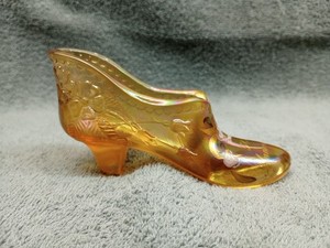 Fenton Autumn Gold Glass Slipper 50th Anniversary Hand Painted Signed J Powell