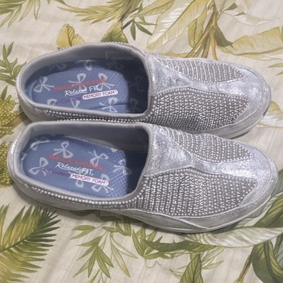Skechers Relaxed Fit Air Cooled Memory Foam Silver Rhinestone Slip-On Shoes 9