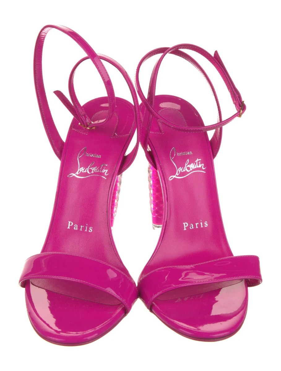 CHRISTIAN LOUBOUTIN Pink Patent Lipgloss Queen 100 Sandals 8.5 IT