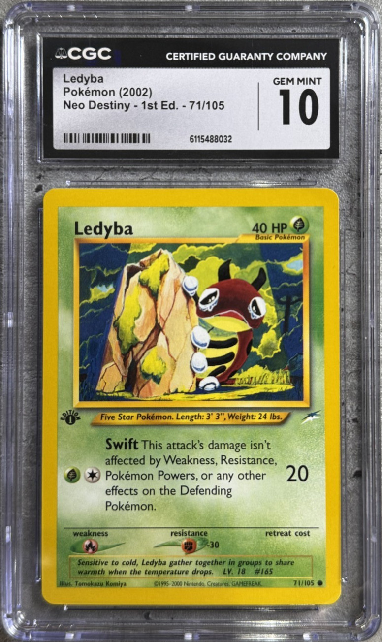 Pokemon Card 1st Ed. Ledyba CGC 10 Gem Mint, Neo Destiny 71/105, WOTC 2002