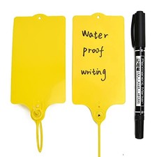 100 Plastic Shipping Tags - Waterproof, Writable, Hanging Tags with One Yello...