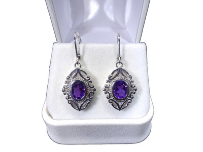 2.28 ct Natural Oval African Amethyst Solid Sterling Silver Lever-Back Earrings