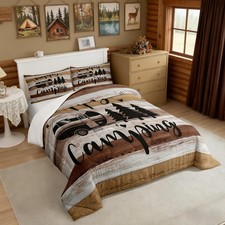 Boys Happy Camping Comforter Set Queen Size Western Farm Vintage Kids Bedding...