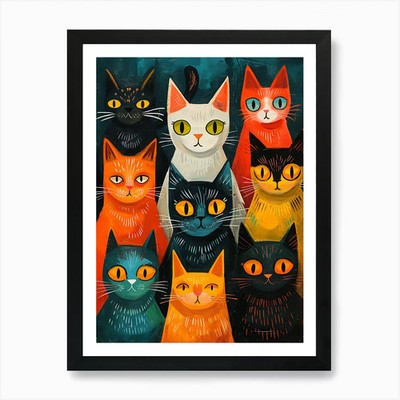 Gruppe Katzen 6 Kunstdruck gerahmt Wa gerahmt Wandbild Poster Leinwanddruck Bild