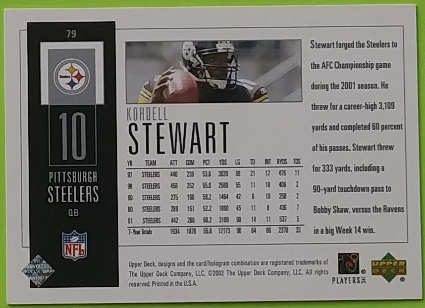 2002 Upper Deck (POH) #79 Kordell Stewart Football Card (Pittsburgh Steelers) - Image 3 of 4