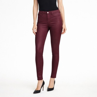 L AGENCE Burgundy Coated Skinny Jeans Womens 29 High Rise Stretch Waxed
