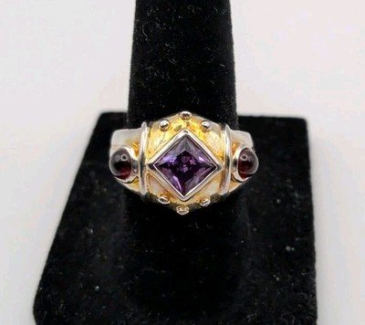Sterling Silber Amethyst und Granat Ring - Größe 7
