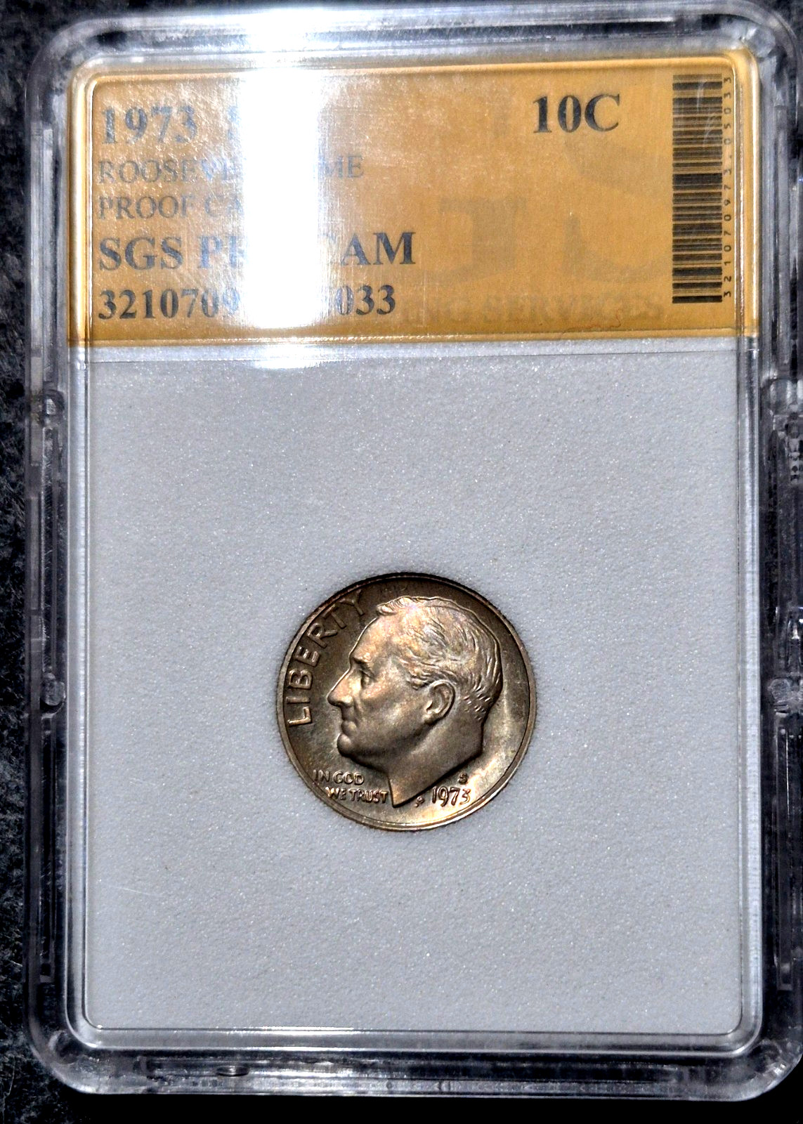 1973-S Roosevelt Dime Proof Toned San Francisco Mint US 10C Clad Coin